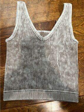 NWOT Zenana Outfitters Striped Ribbed V-Neck Tank in Taupe and Cream